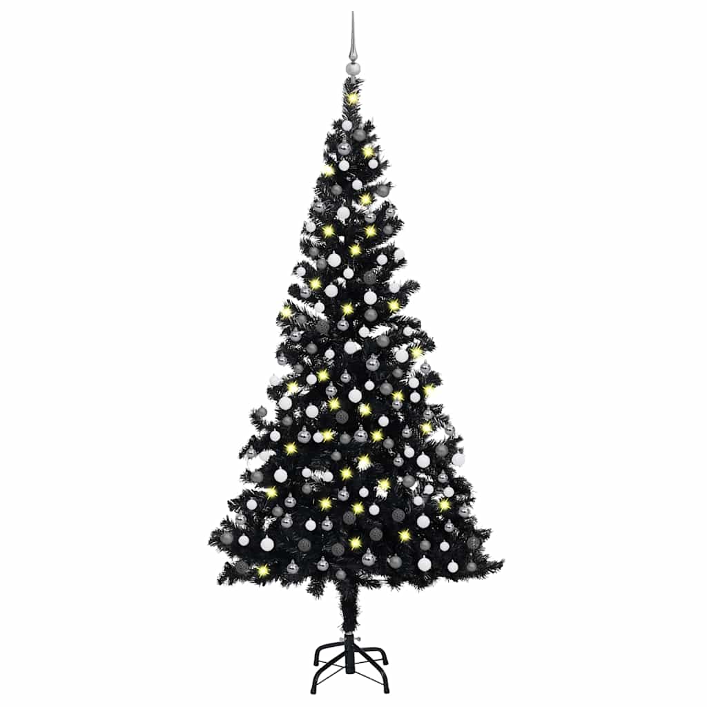 Künstlicher Weihnachtsbaum Beleuchtung & Kugeln 150 Cm Schwarz