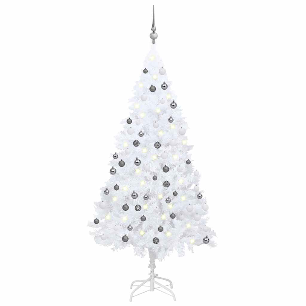 Künstlicher Weihnachtsbaum Mit Beleuchtung & Kugeln Weiß