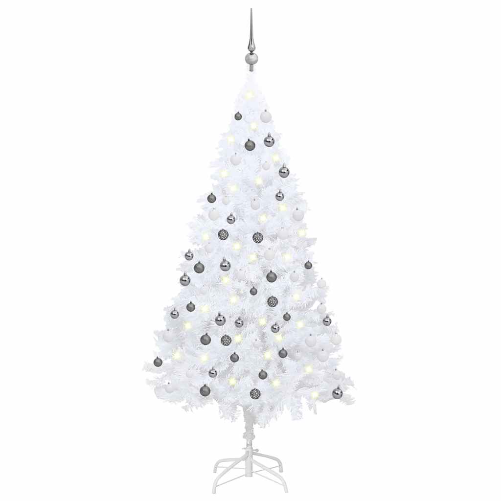 Künstlicher Weihnachtsbaum Mit Beleuchtung & Kugeln Weiß