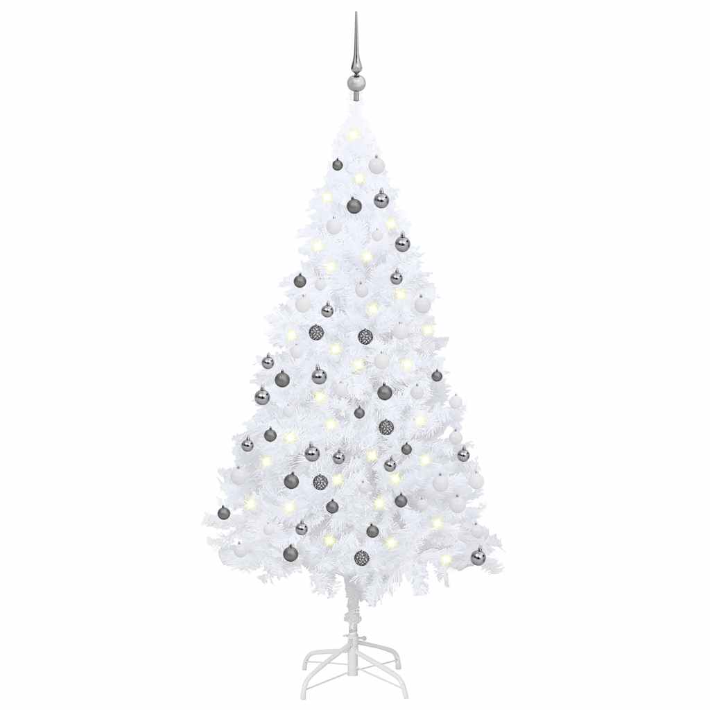 Künstlicher Weihnachtsbaum Mit Beleuchtung & Kugeln Weiß