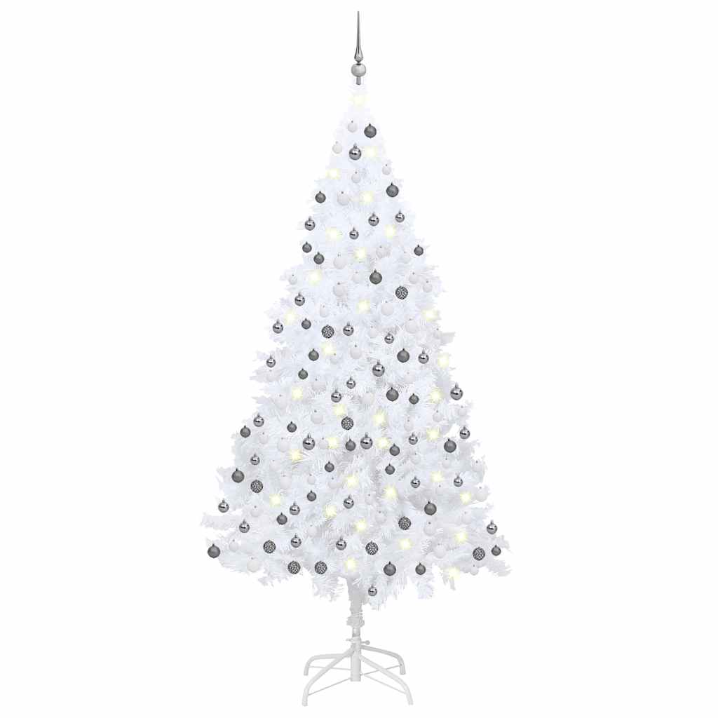 Künstlicher Weihnachtsbaum Mit Beleuchtung & Kugeln Weiß