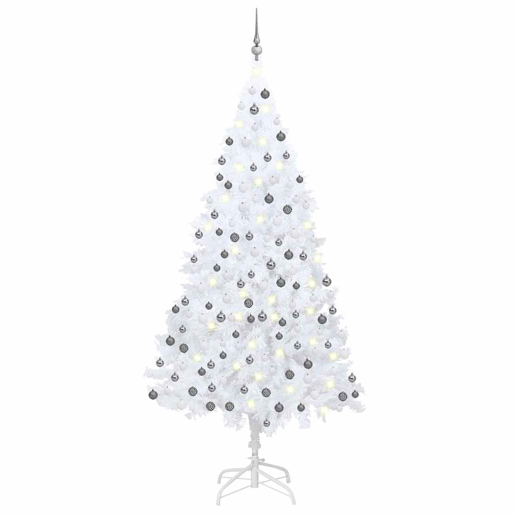Künstlicher Weihnachtsbaum Mit Beleuchtung & Kugeln Weiß