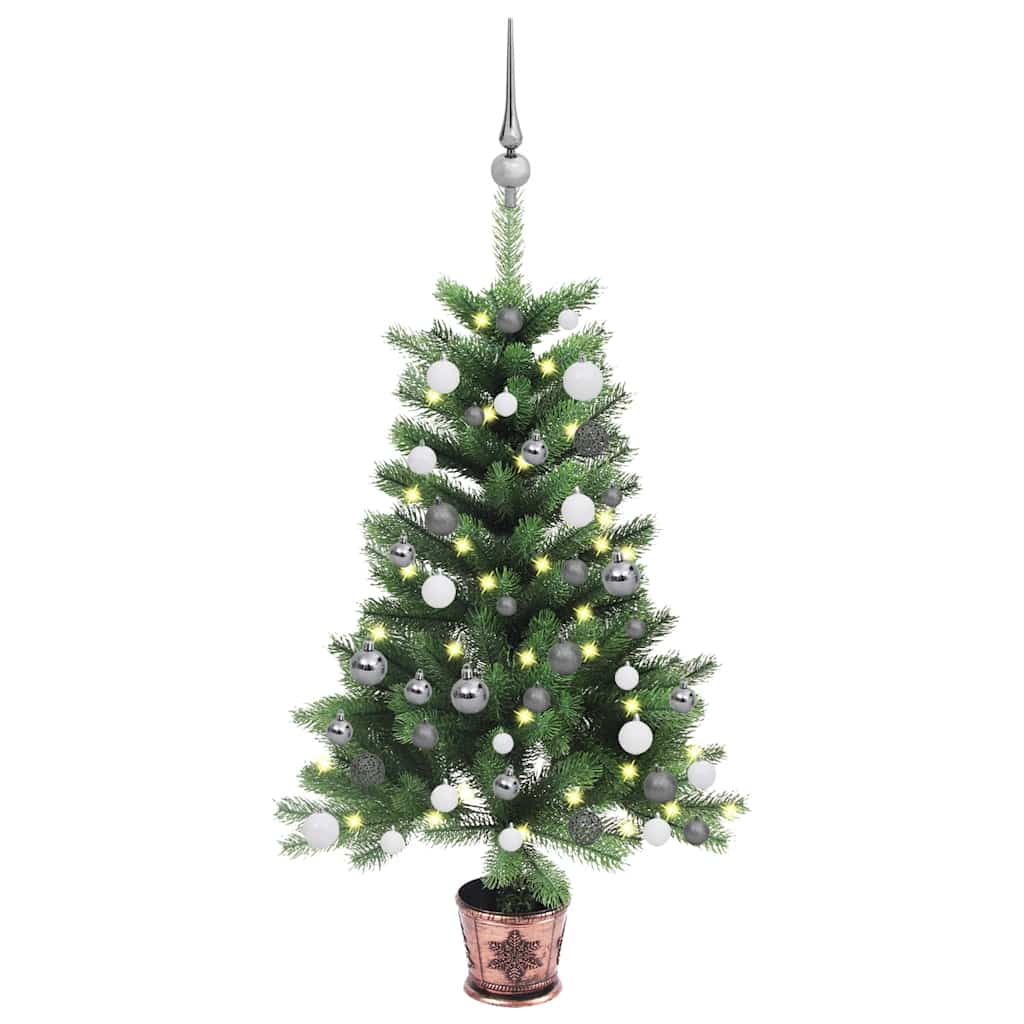 Künstlicher Weihnachtsbaum Mit Beleuchtung & Kugeln 150 Cm Grün Gold