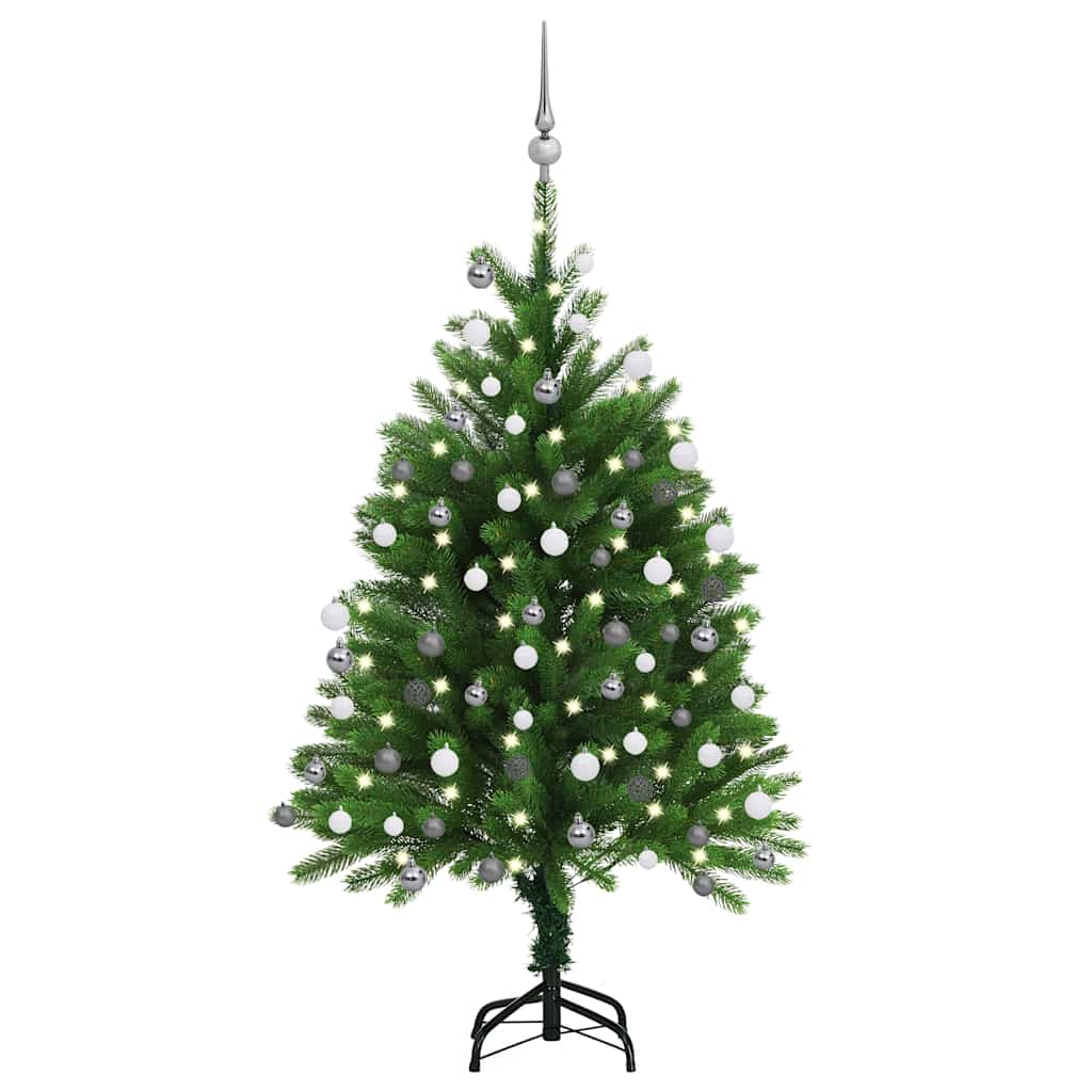 Künstlicher Weihnachtsbaum Mit Beleuchtung & Kugeln 90 Cm Grün Silber