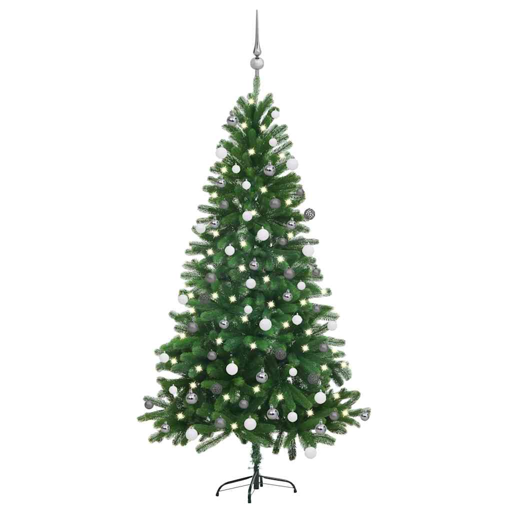 Künstlicher Weihnachtsbaum Mit Beleuchtung & Kugeln 150 Cm Grün Gold