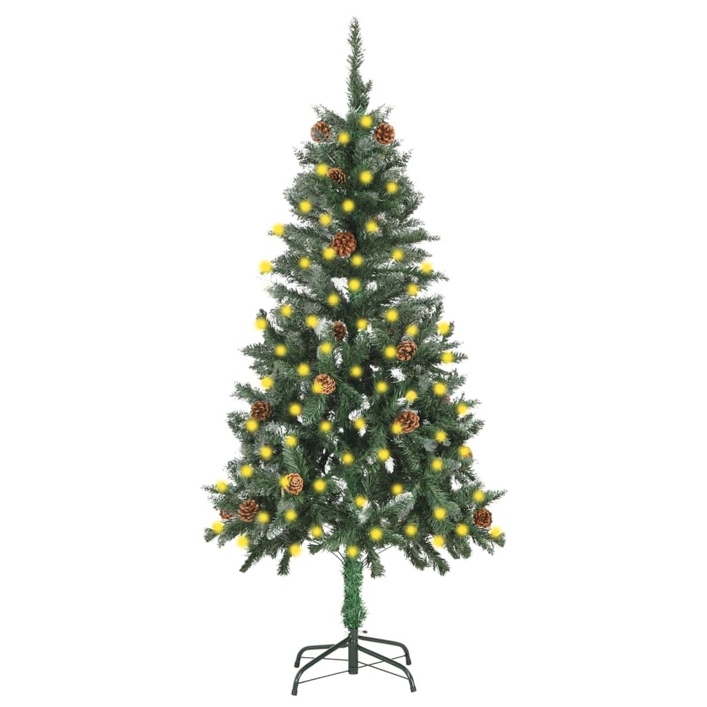 Weihnachtsbaum Gefrostet Mit Beleuchtung & Zapfen 210 Cm Grün Und Weiß