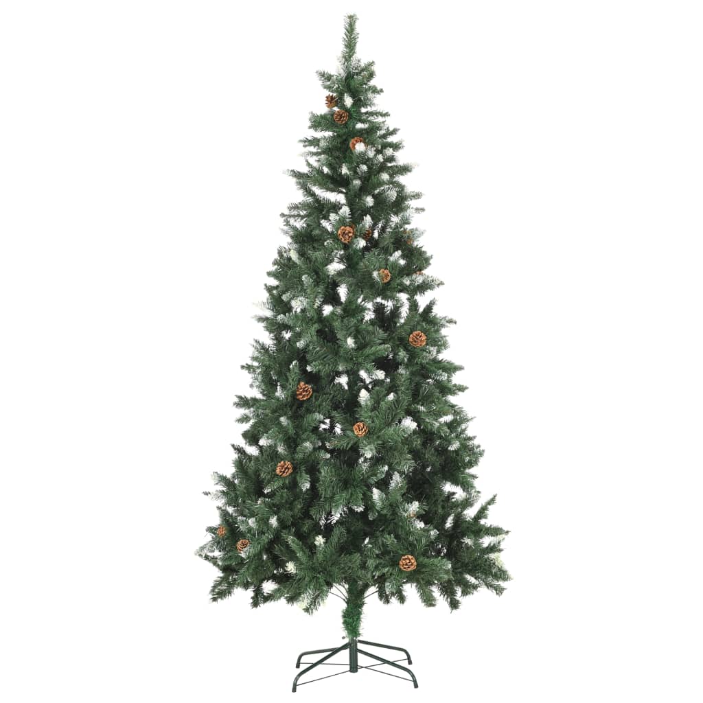 Weihnachtsbaum Gefrostet Mit Beleuchtung & Zapfen 210 Cm Grün Und Weiß