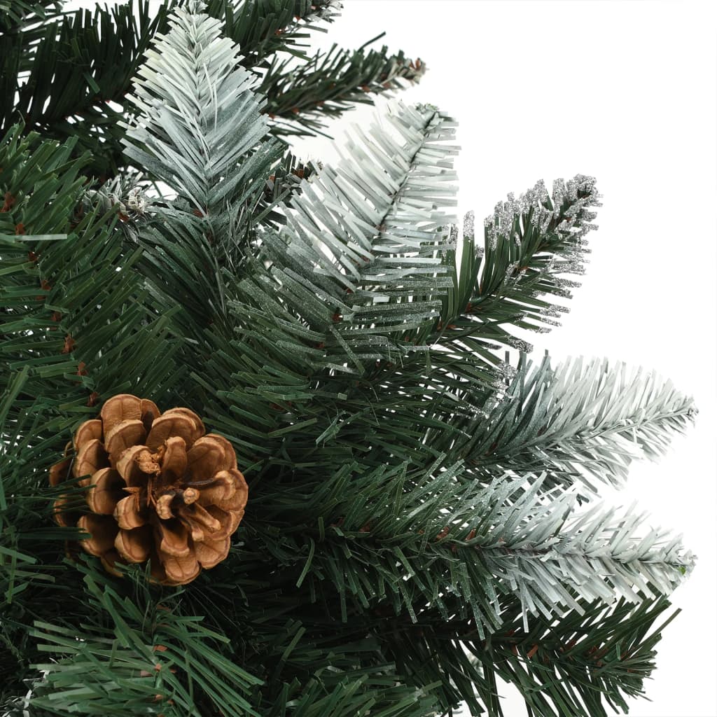 Weihnachtsbaum Gefrostet Mit Beleuchtung & Zapfen 210 Cm Grün Und Weiß