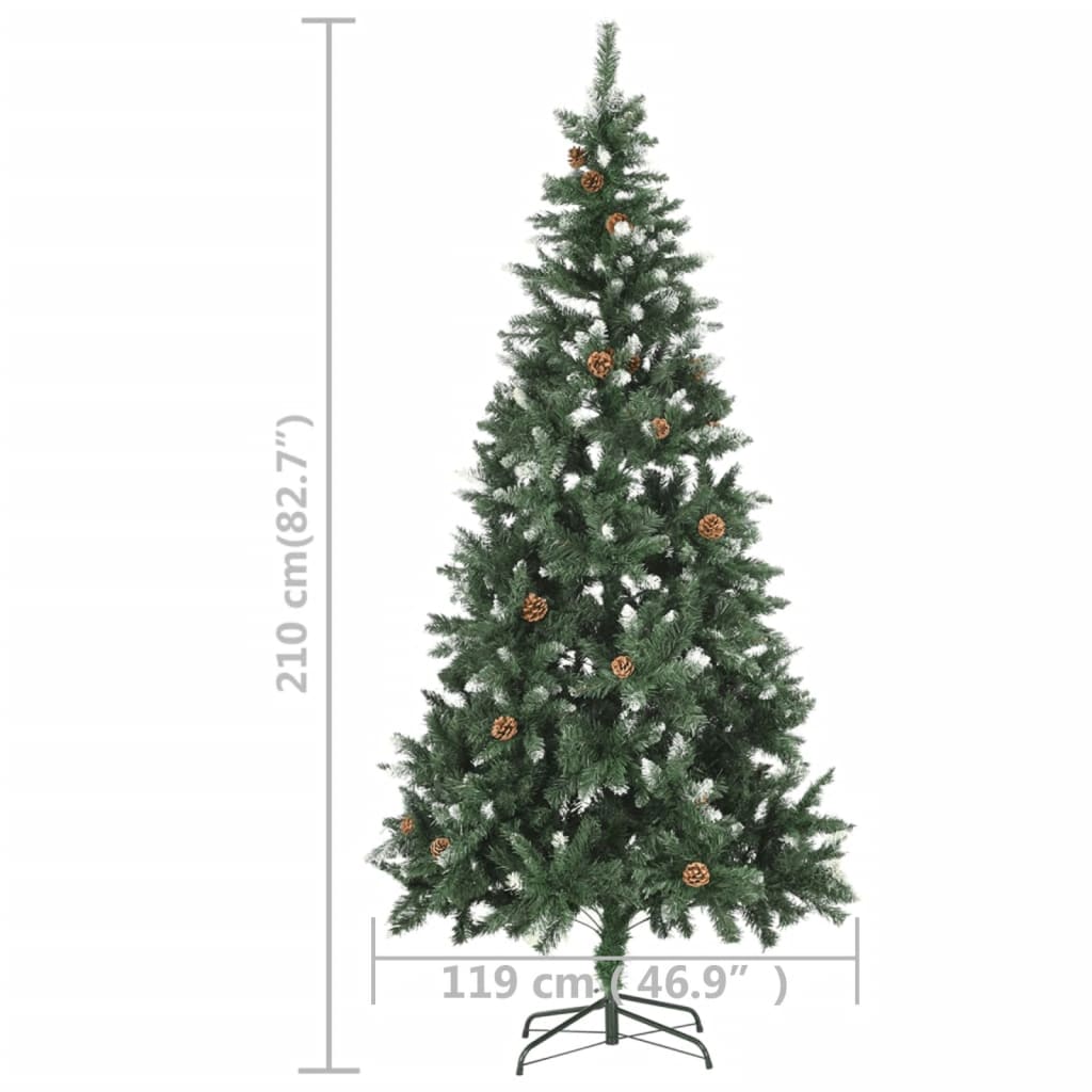 Weihnachtsbaum Gefrostet Mit Beleuchtung & Zapfen 210 Cm Grün Und Weiß