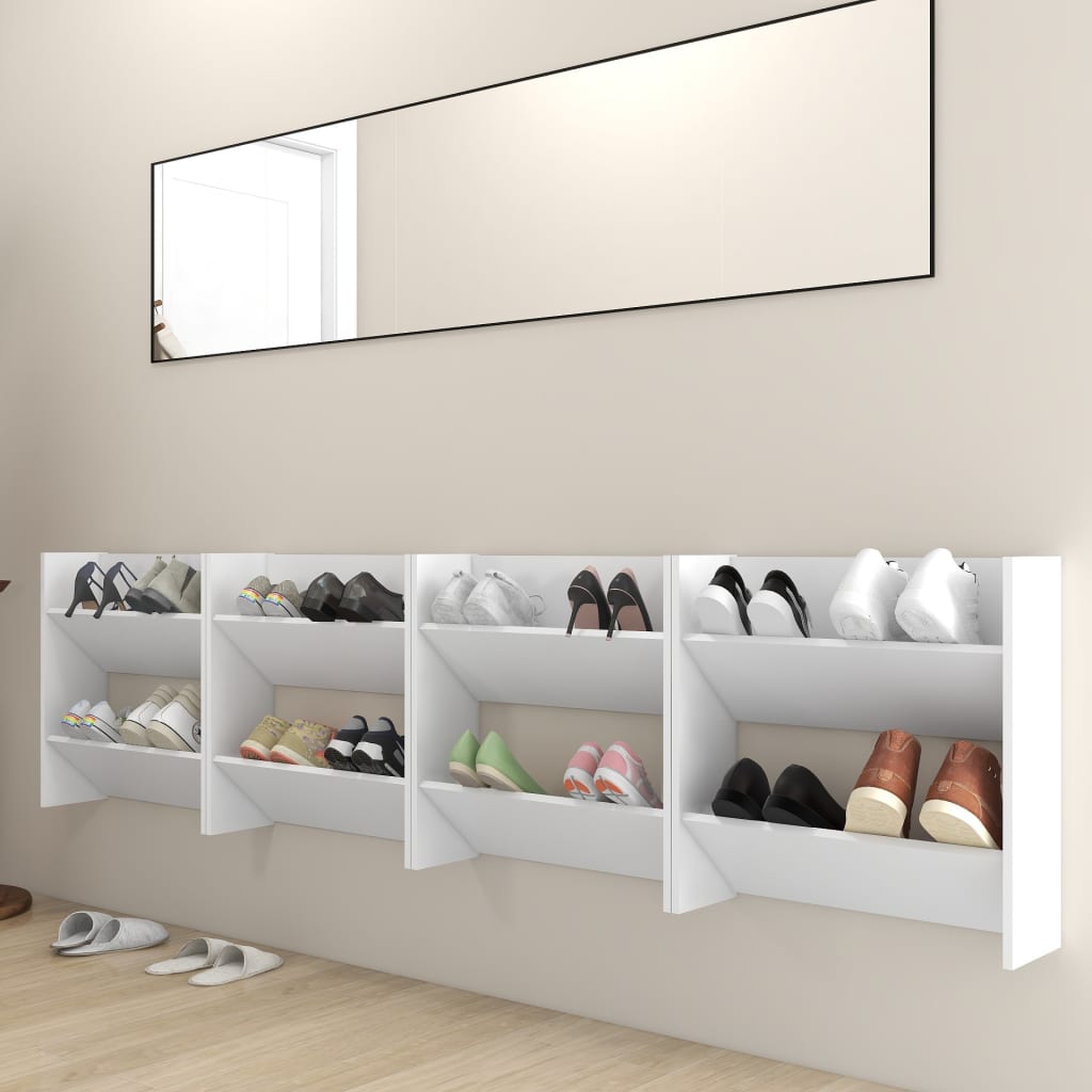 Wand-Schuhschränke 4 Stk. Holzwerkstoff Weiß
