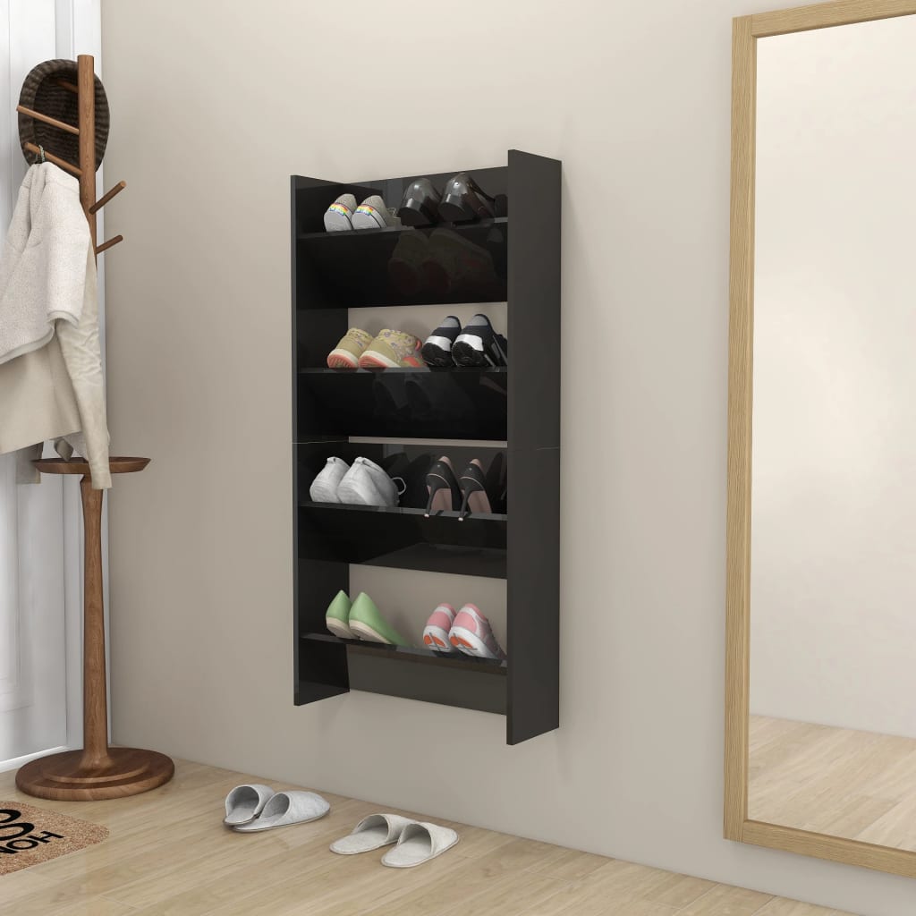 Wand-Schuhschränke 2 Stk. Hochglanz-Schwarz
