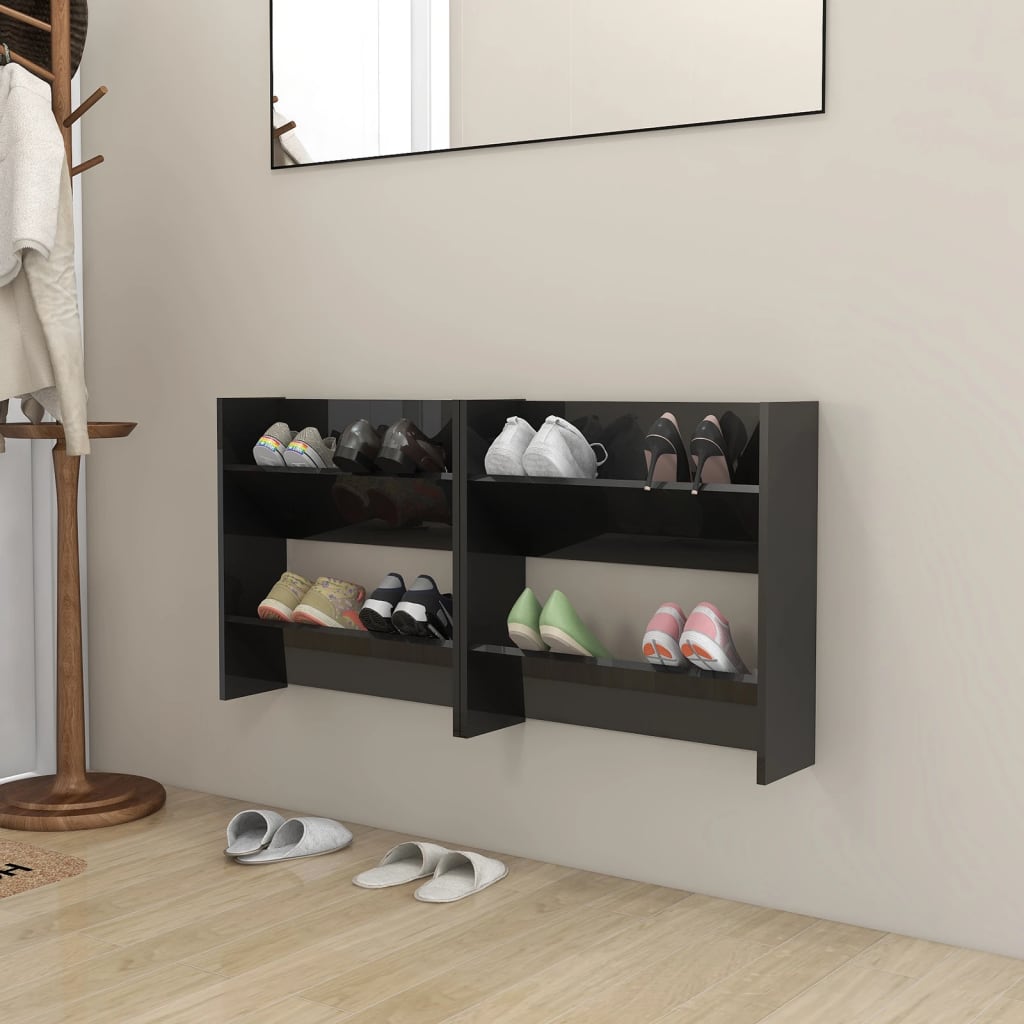Wand-Schuhschränke 2 Stk. Hochglanz-Schwarz