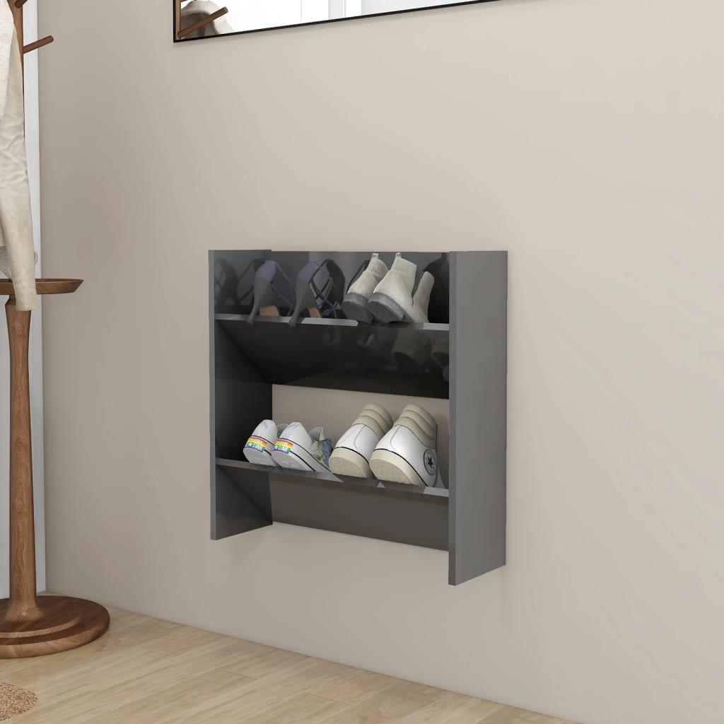 Wand-Schuhschrank Holzwerkstoff Hochglanz-Grau