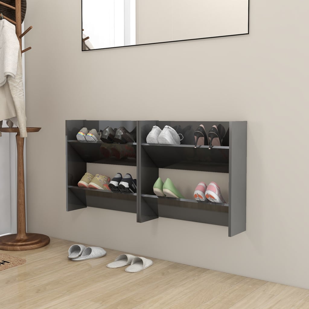 Wand-Schuhschrank Holzwerkstoff Hochglanz-Grau