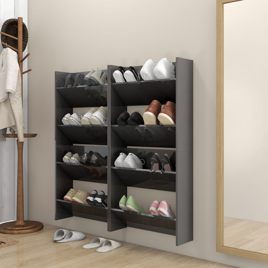 Wand-Schuhschrank Holzwerkstoff Hochglanz-Grau