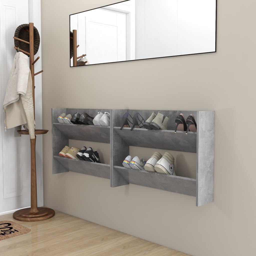 Wand-Schuhschrank Holzwerkstoff Betongrau