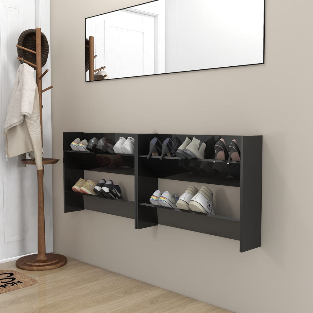 Wand-Schuhschränke 2 Stk. Hochglanz-Schwarz
