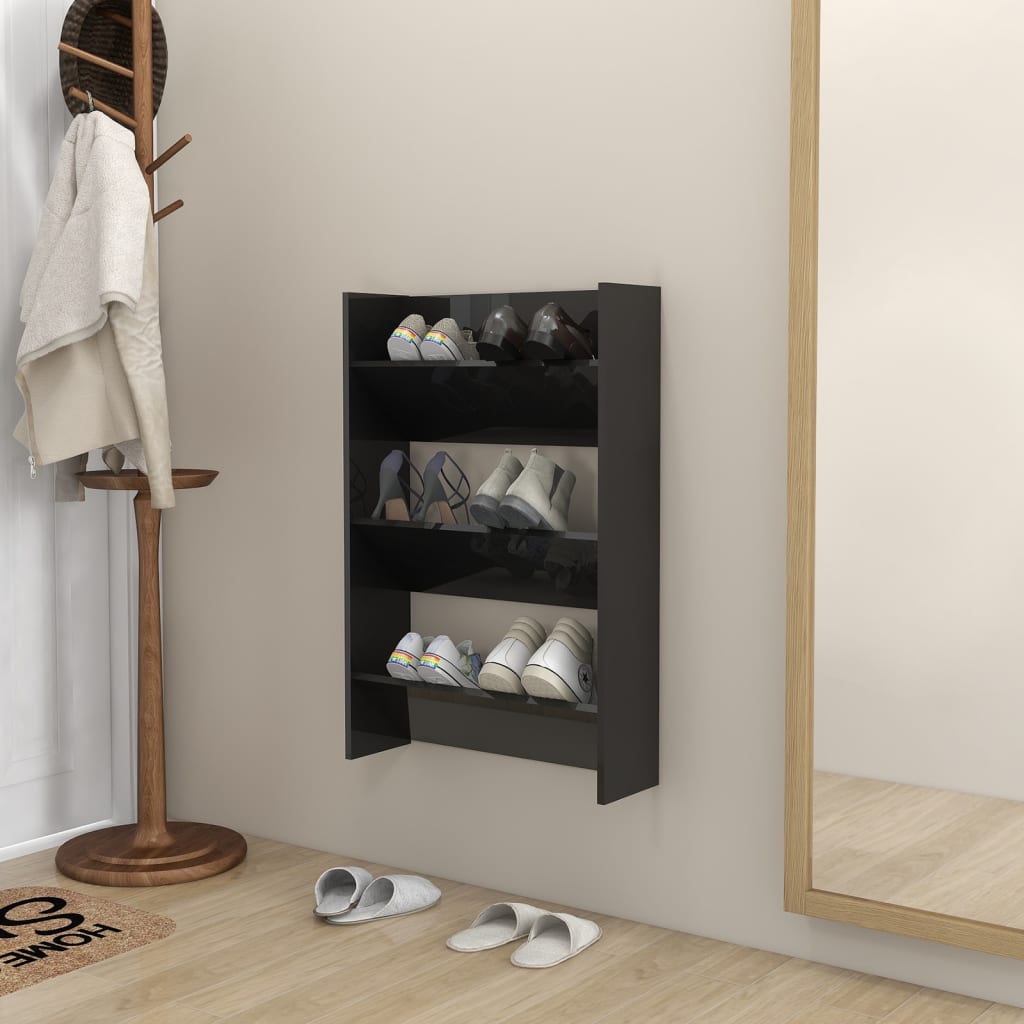 Wand-Schuhschränke 2 Stk. Hochglanz-Schwarz