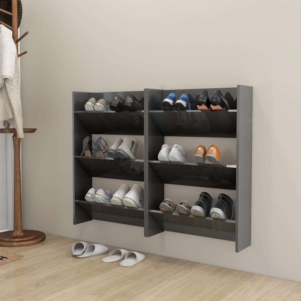Wand-Schuhschrank Holzwerkstoff Hochglanz-Grau