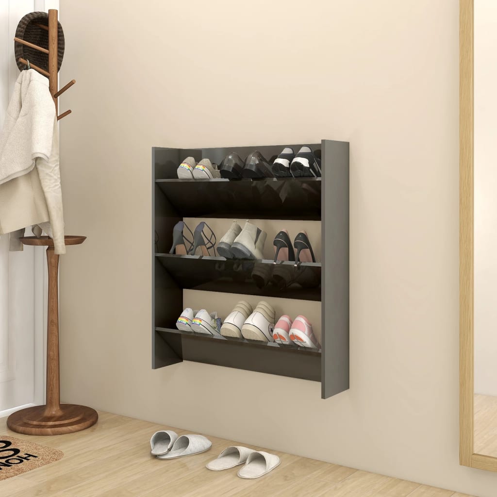 Wand-Schuhschrank Holzwerkstoff Hochglanz-Grau