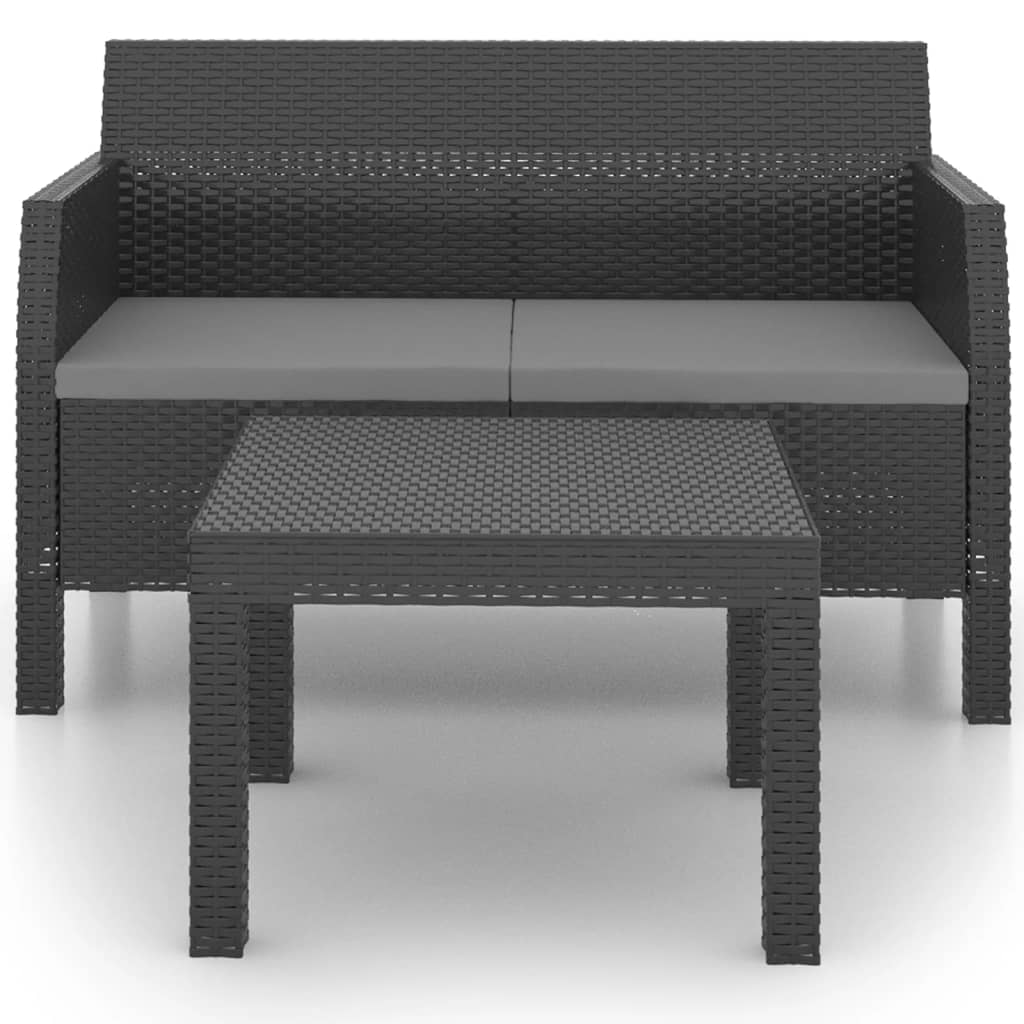 2-Tlg. Garten-Lounge-Set Mit Kissen Pp Rattan Anthrazit