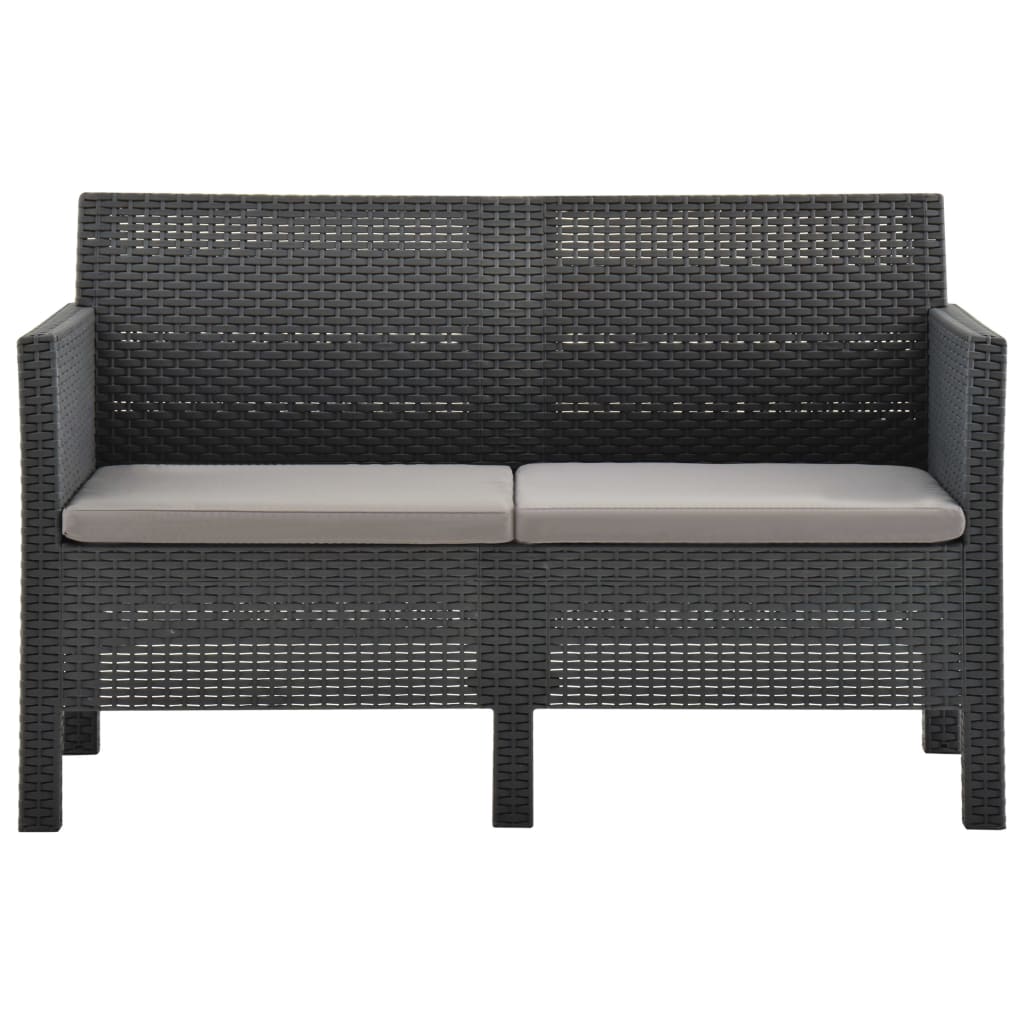 2-Tlg. Garten-Lounge-Set Mit Kissen Pp Rattan Anthrazit