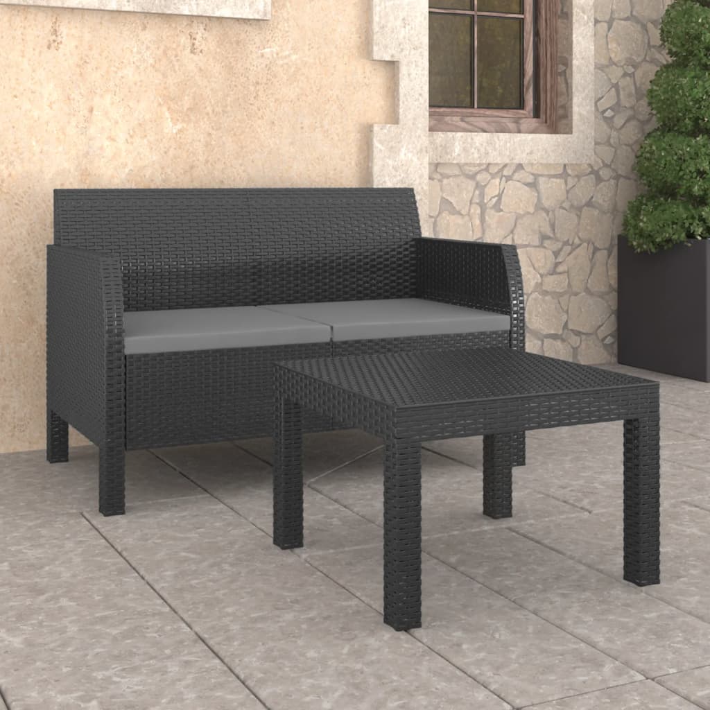 2-Tlg. Garten-Lounge-Set Mit Kissen Pp Rattan Anthrazit