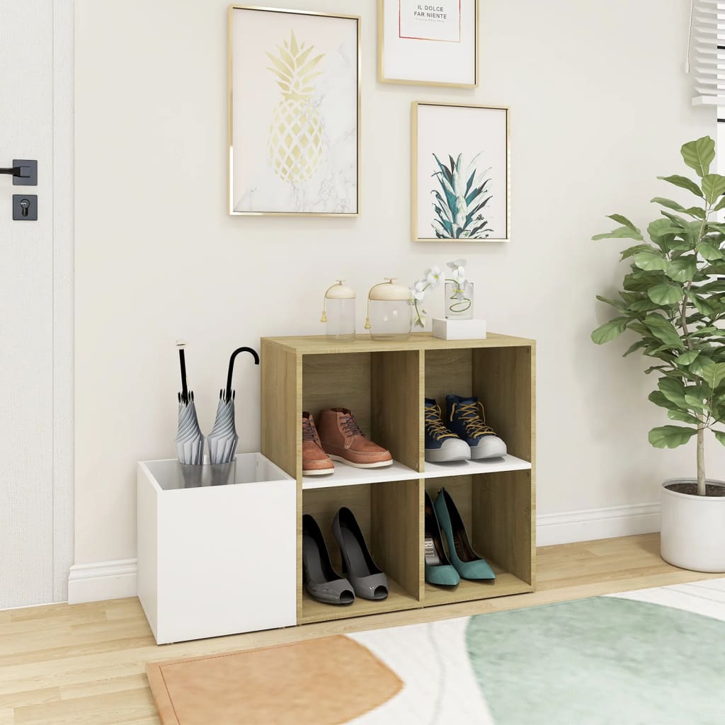 Flur-Schuhschrank Weiß Sonoma Eiche 105X35,5X70Cm Holzwerkstoff Weiß Und Sonoma-Eiche