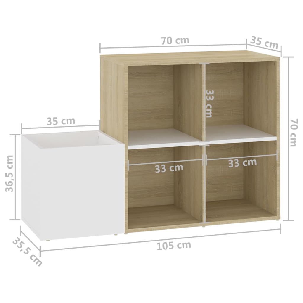 Flur-Schuhschrank Weiß Sonoma Eiche 105X35,5X70Cm Holzwerkstoff Weiß Und Sonoma-Eiche