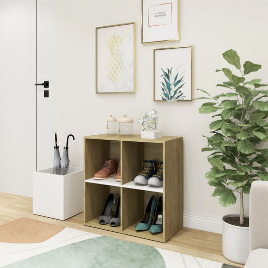 Flur-Schuhschrank Weiß Sonoma Eiche 105X35,5X70Cm Holzwerkstoff Weiß Und Sonoma-Eiche
