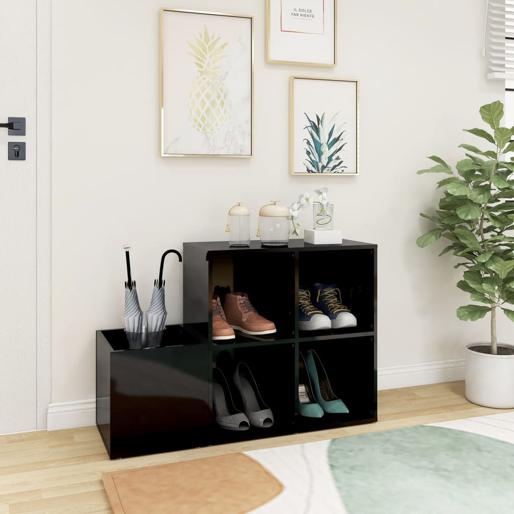 Flur-Schuhschrank 105X35,5X70Cm Holzwerkstoff Hochglanz-Schwarz