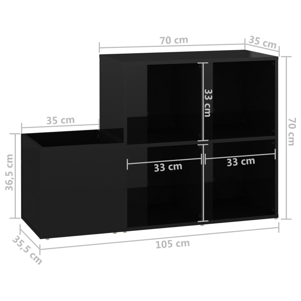 Flur-Schuhschrank 105X35,5X70Cm Holzwerkstoff Hochglanz-Schwarz