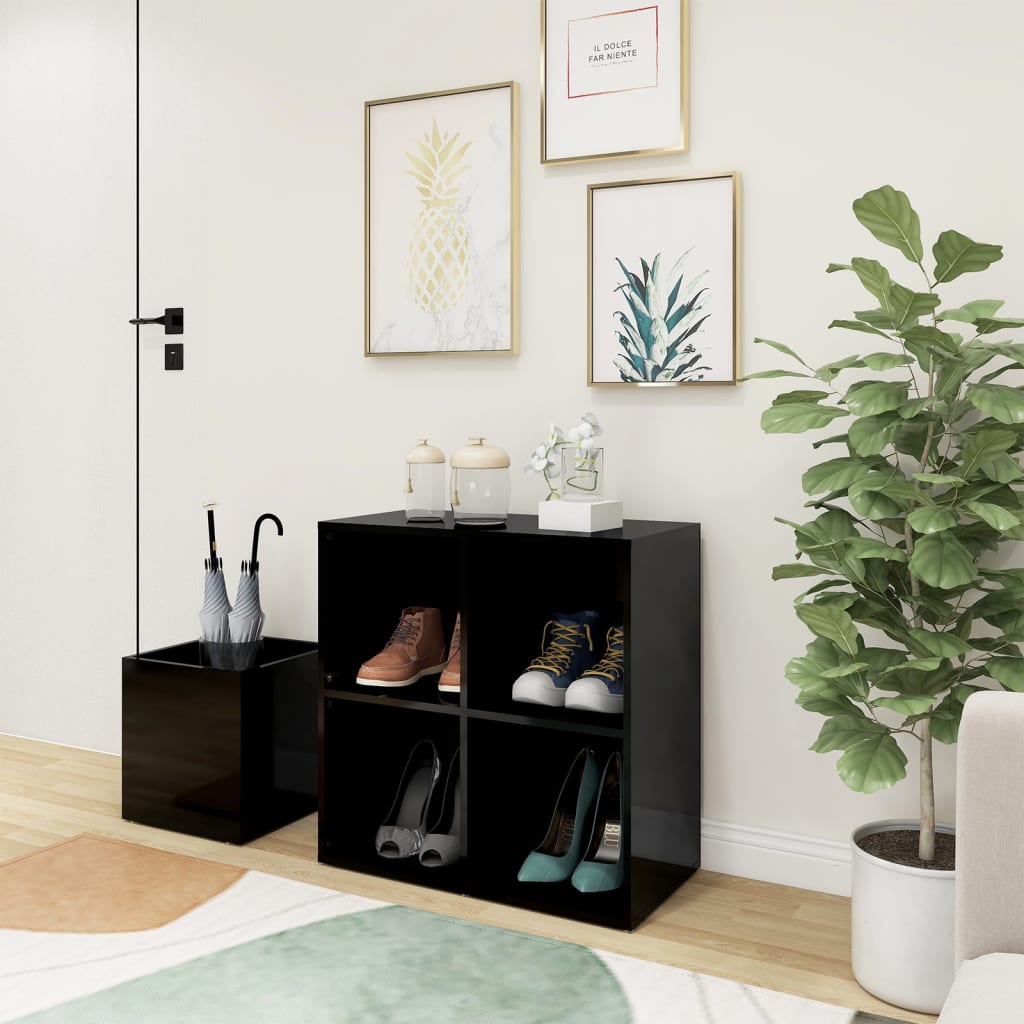 Flur-Schuhschrank 105X35,5X70Cm Holzwerkstoff Hochglanz-Schwarz
