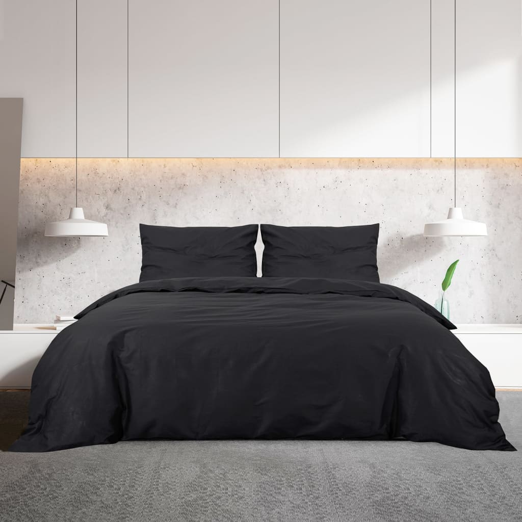 Bettwäsche-Set 240X220 Cm Leichte Mikrofaser Schwarz
