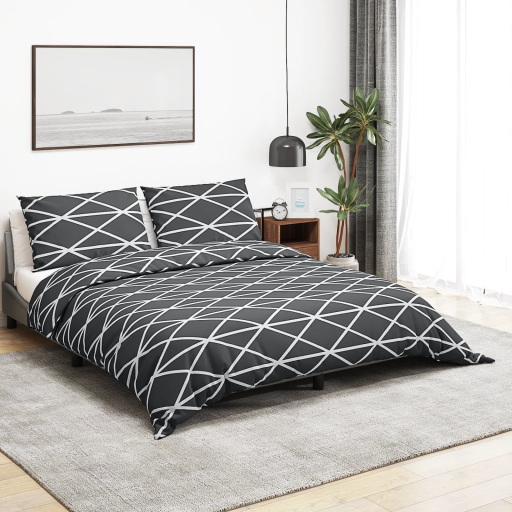 Bettwäsche-Set Grau 140X200 Cm Baumwolle Dunkelgrau Und Weiß
