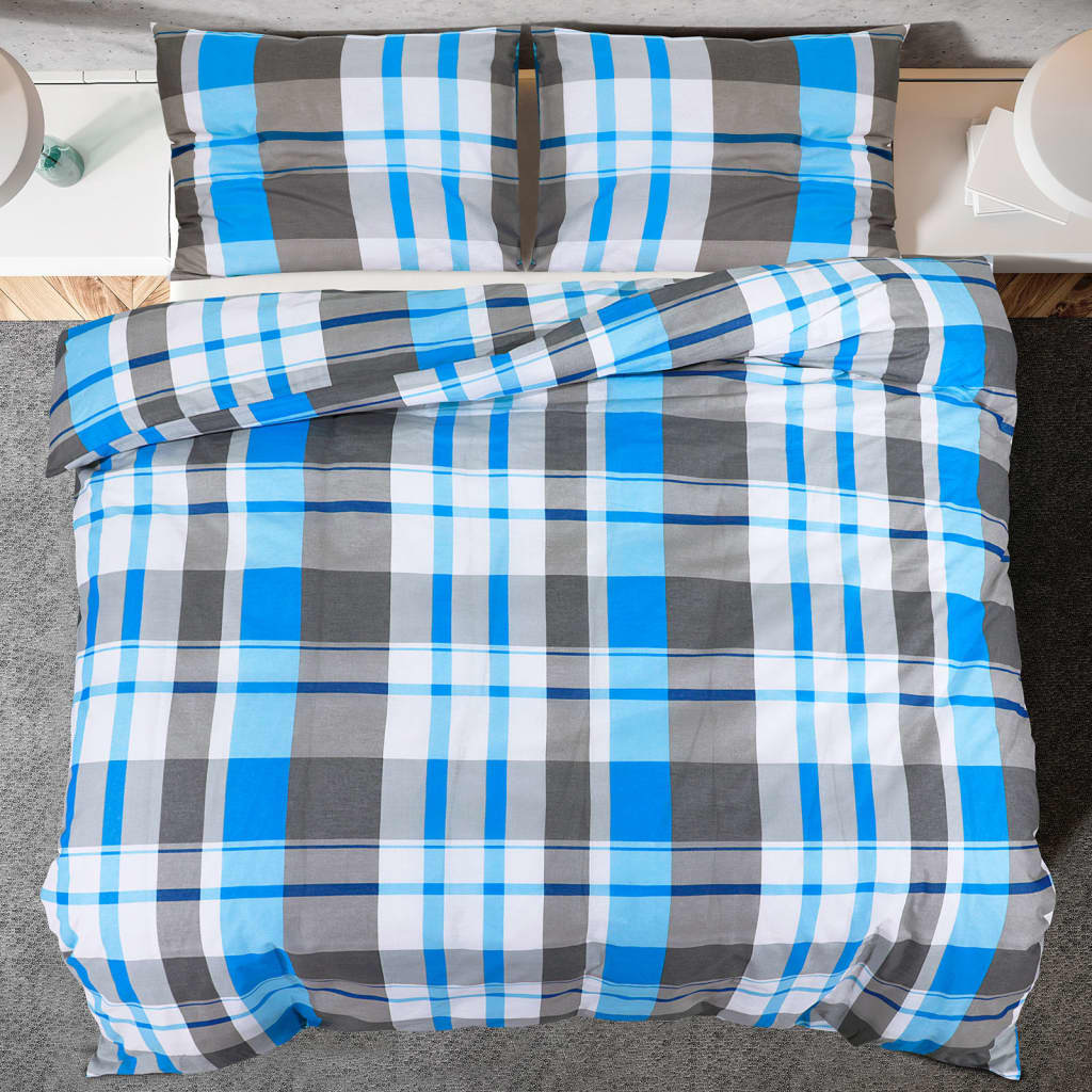 Bettwäsche-Set 200X200 Cm Baumwolle Blau Und Grau