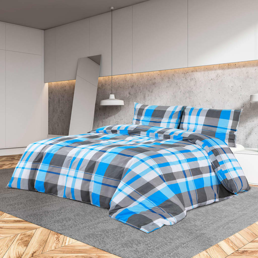 Bettwäsche-Set 200X200 Cm Baumwolle Blau Und Grau