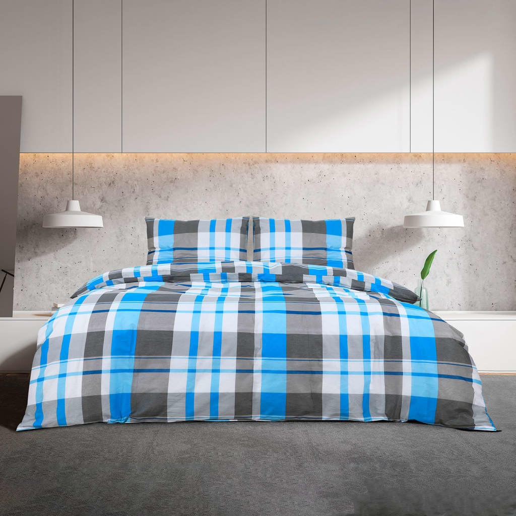 Bettwäsche-Set 200X220 Cm Baumwolle Blau Und Grau