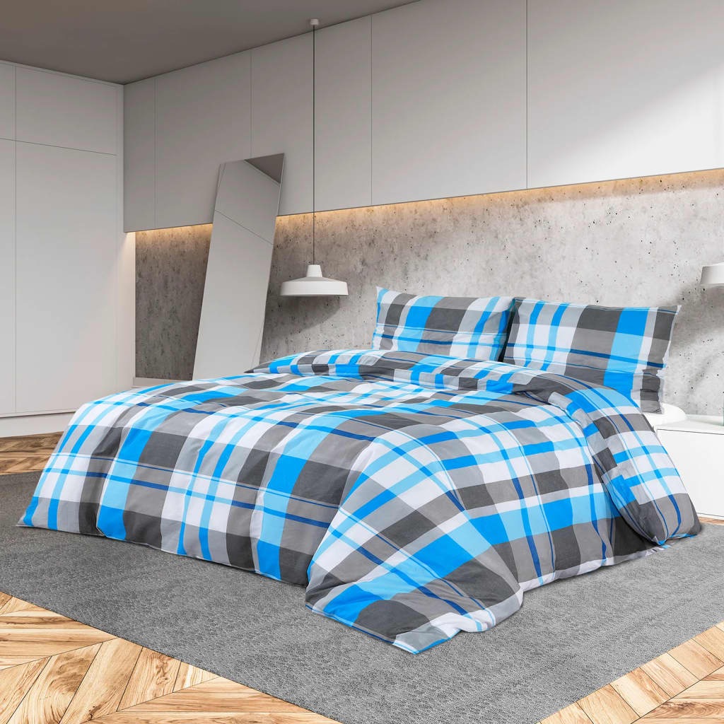 Bettwäsche-Set 200X200 Cm Baumwolle Blau Und Grau