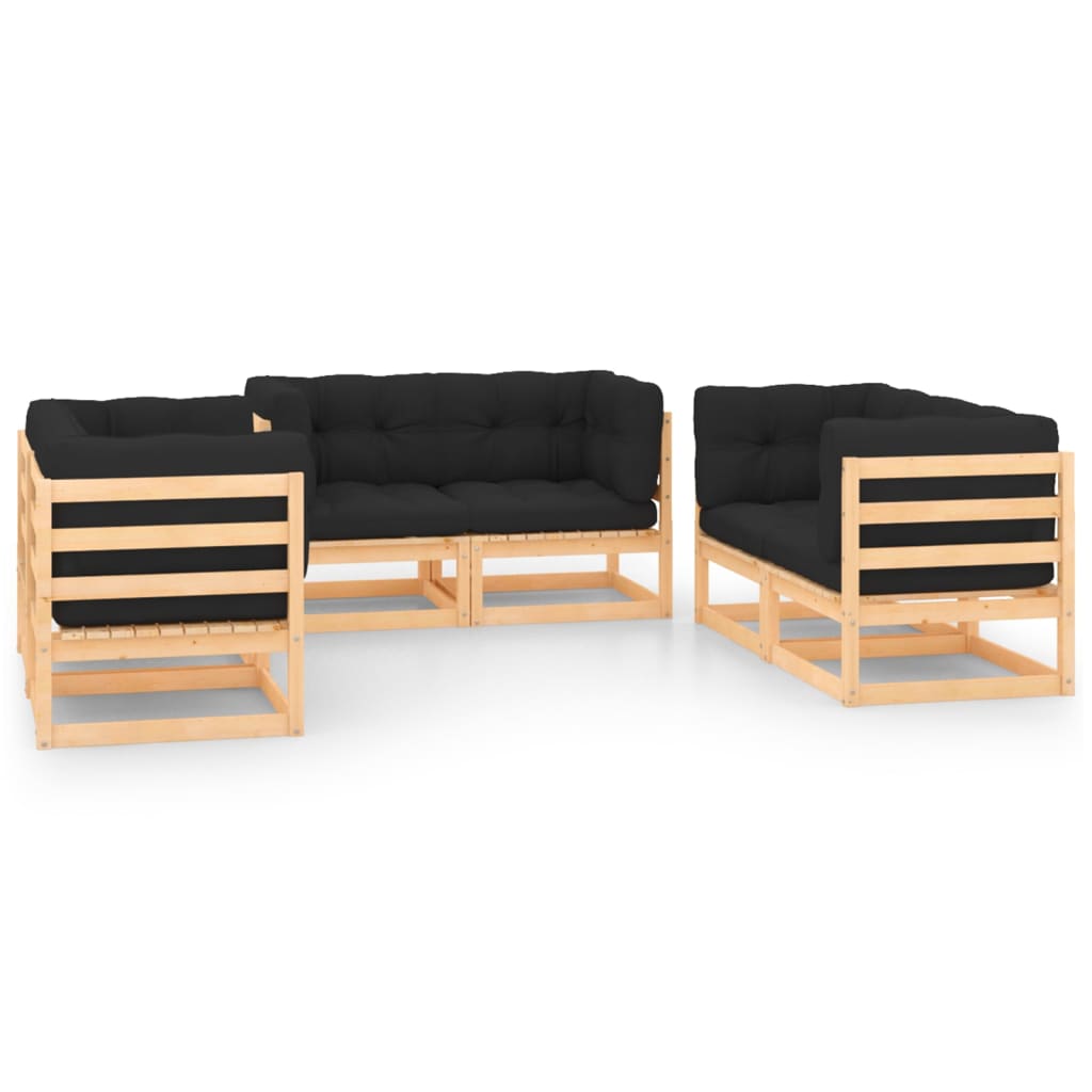 6-Tlg. Garten-Lounge-Set Massivholz Kiefer