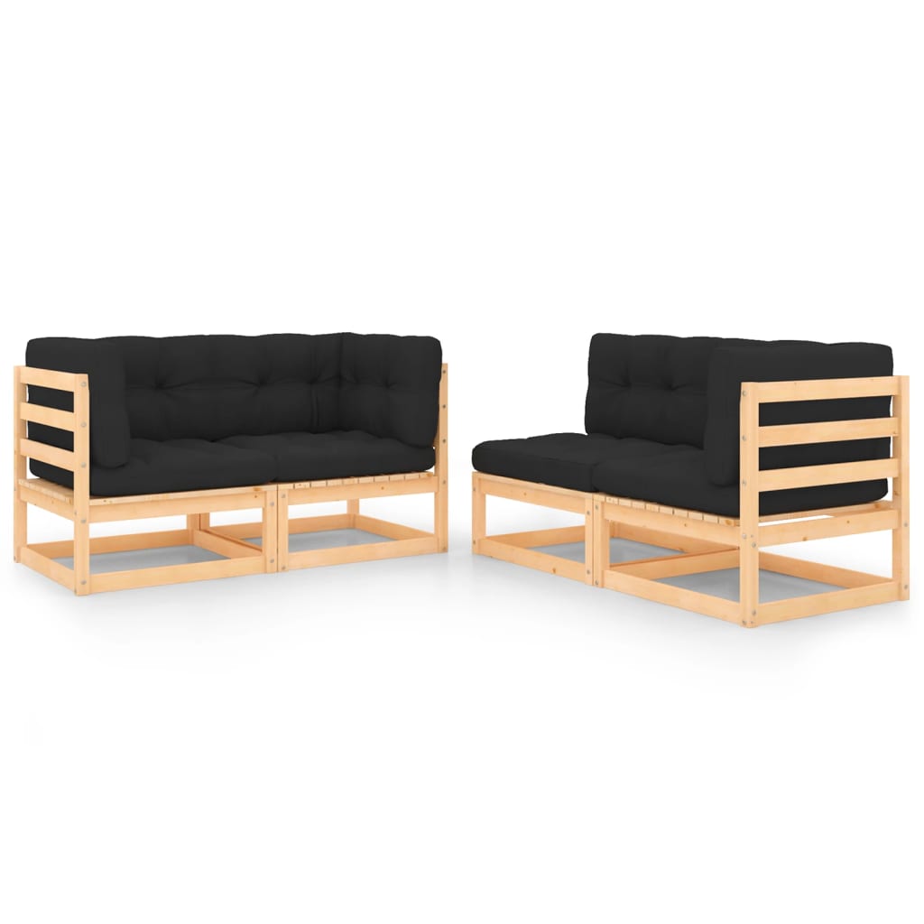 4-Tlg. Garten-Lounge-Set Mit Kissen Massivholz Kiefer