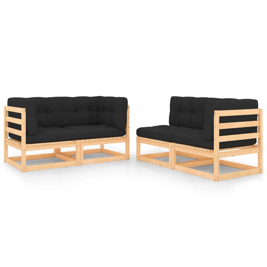 4-Tlg. Garten-Lounge-Set Mit Kissen Massivholz Kiefer