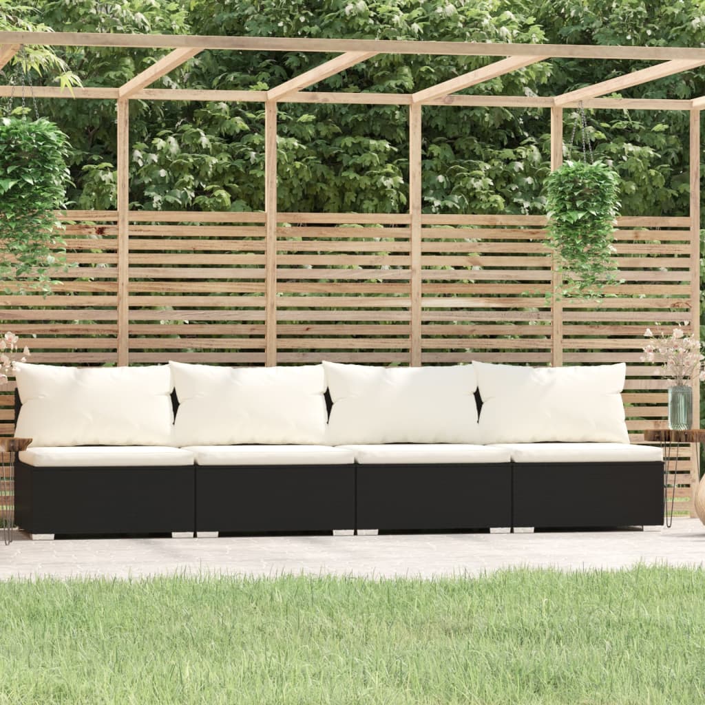 -Sofa Mit Kissen Grau Poly Rattan