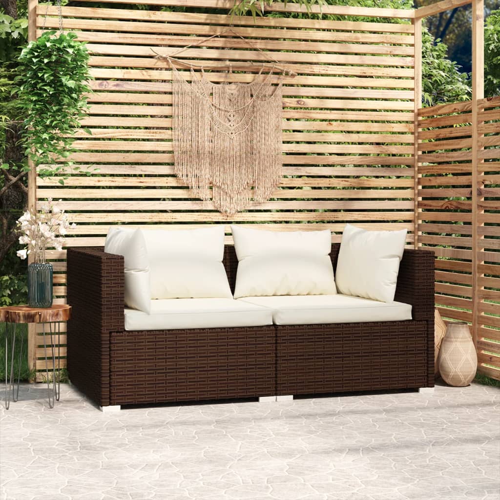 -Sofa Mit Kissen Grau Poly Rattan
