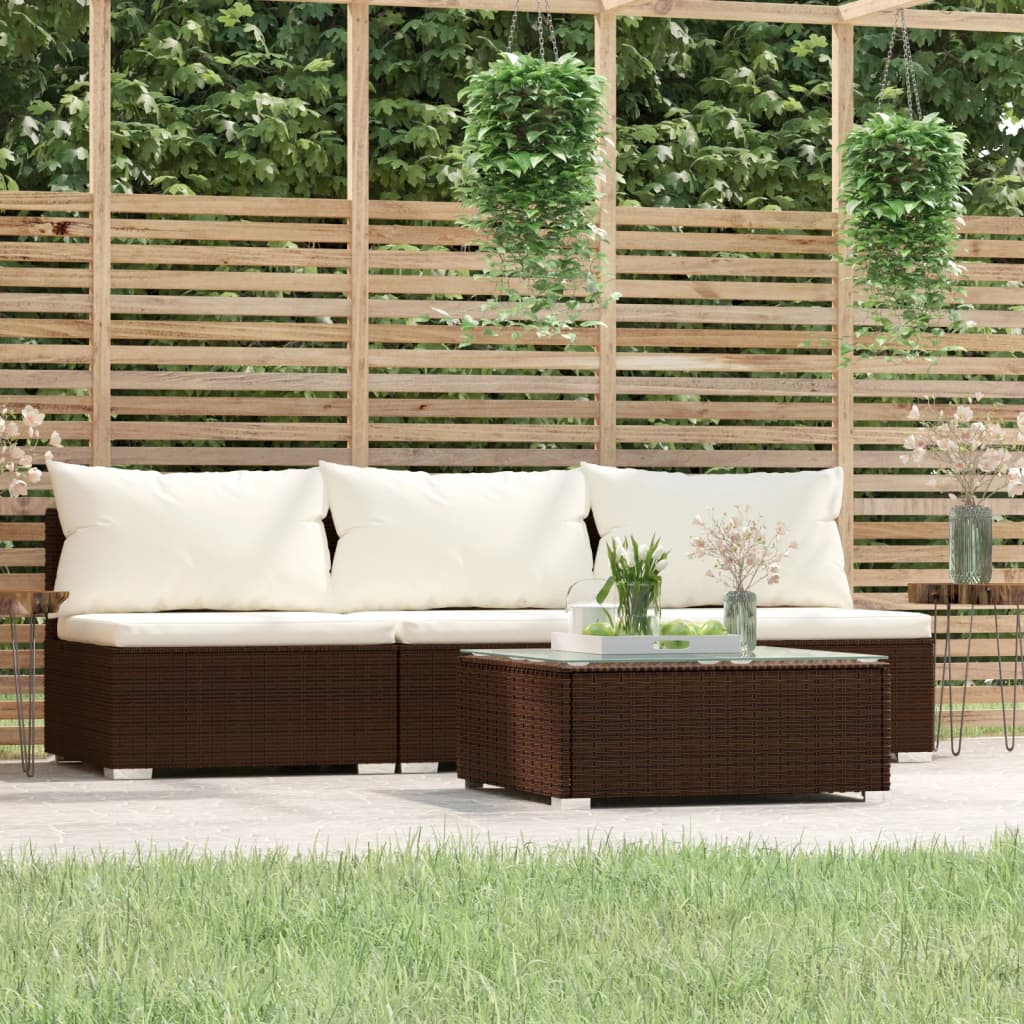 -Sofa Mit Kissen Grau Poly Rattan