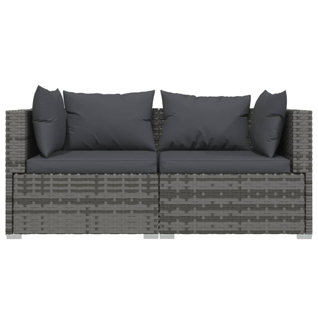 -Sofa Mit Kissen Grau Poly Rattan
