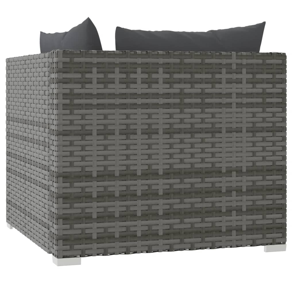-Sofa Mit Kissen Grau Poly Rattan