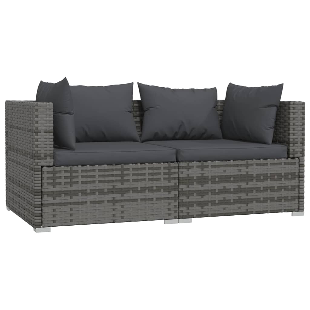3-Tlg. Garten-Lounge-Set Mit Kissen Grau Poly Rattan