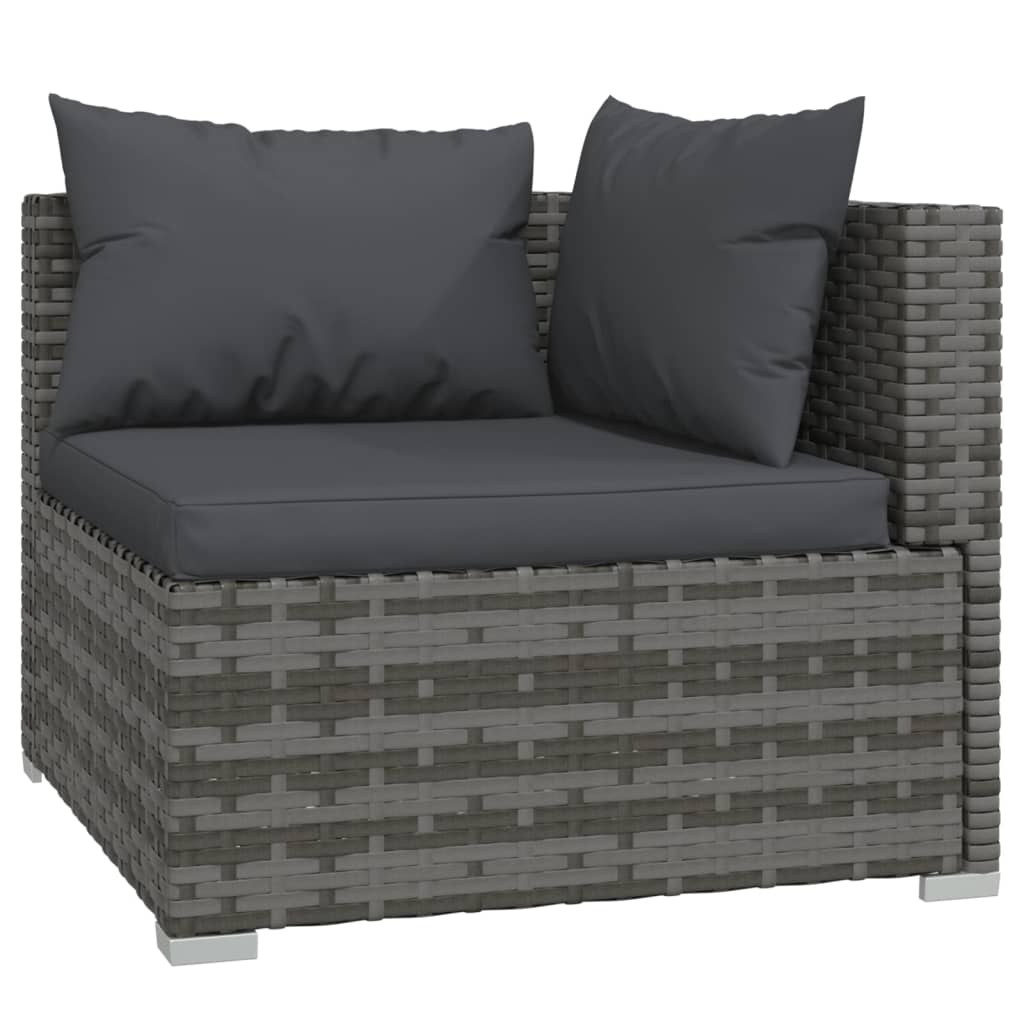 3-Tlg. Garten-Lounge-Set Mit Kissen Grau Poly Rattan