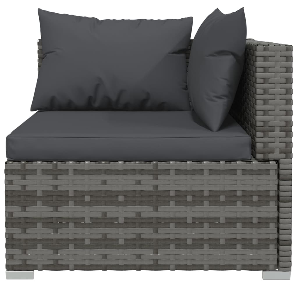 3-Tlg. Garten-Lounge-Set Mit Kissen Grau Poly Rattan